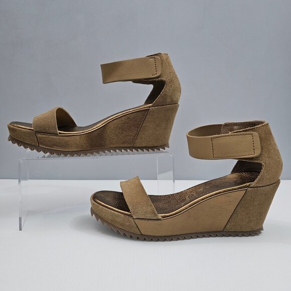 Pedro Garcia Fidelia Platform Wedge Sandal Womens EU 38.5 Brown Brass Suede - Picture 2 of 14